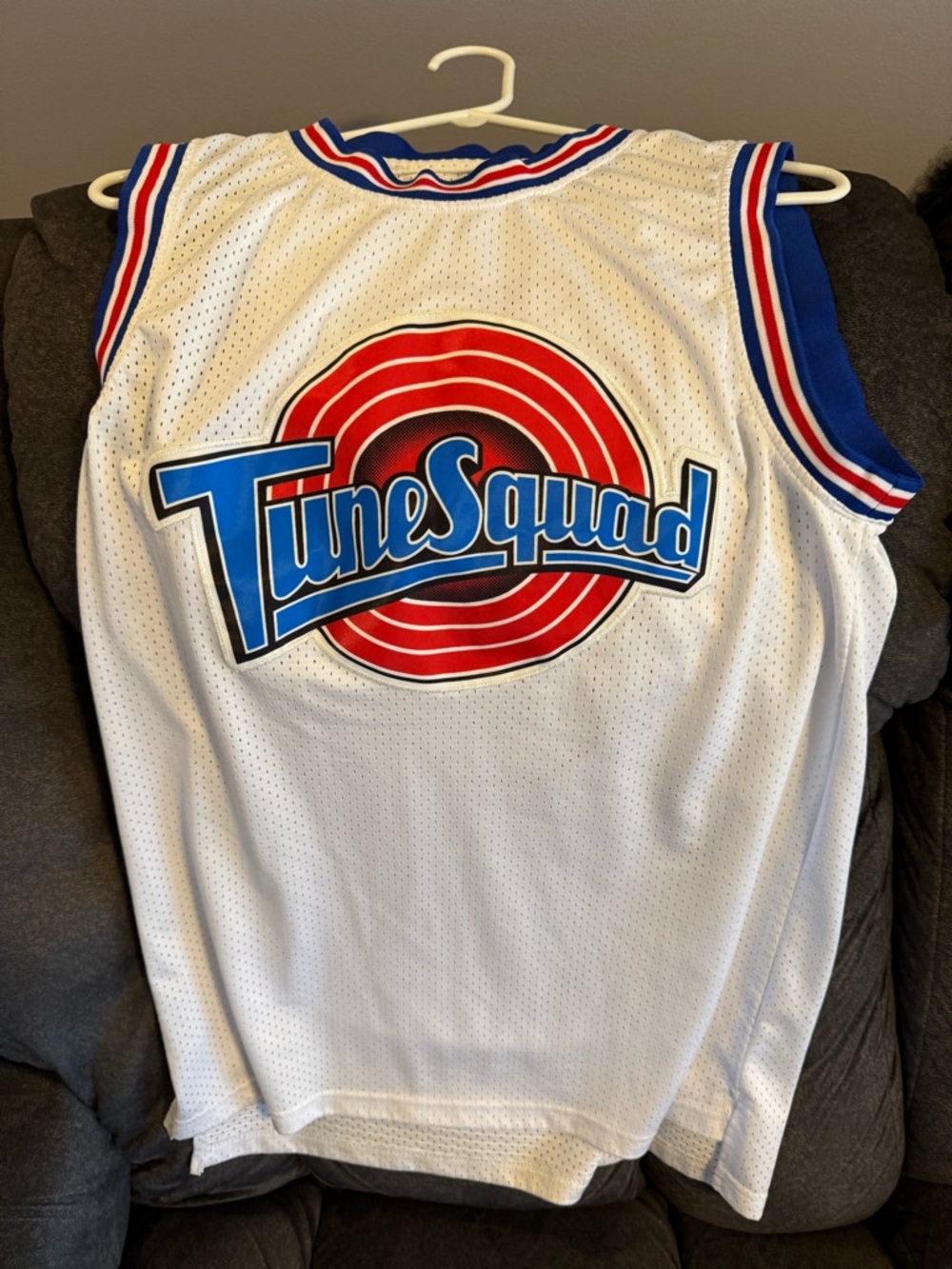 Tune Squad Lola Basketball Jersey - White with Red & Blue Logo